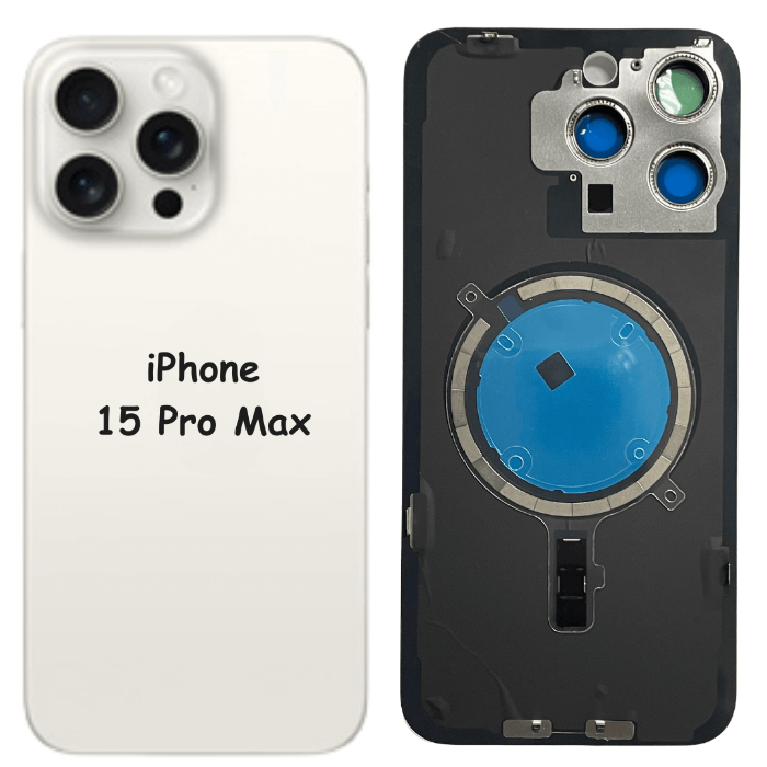 iPhone 15 Pro Max Battery Back Glass Cover with Camera Lens Cover + MagSafe Magnet (White Titanium) - Best Cell Phone Parts Distributor in Canada, Parts Source iPhone 15 Pro Max Battery Back Glass Cover with Camera Lens Cover + MagSafe Magnet (White Titanium) - Best Cell Phone Parts Distributor in Canada, Parts Source